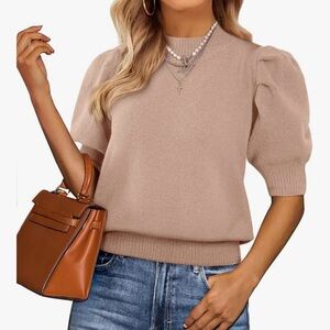 Short Sleeve Puff Shoulder Sweater - Blush Pink
